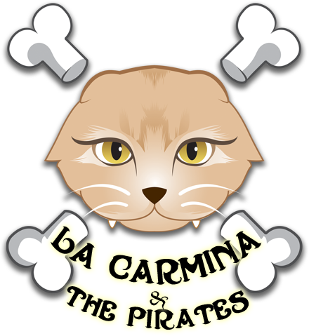 Scottish Fold pirate cat logo, La Carmina & Pirates, Goth cats drawing graphic